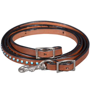BAR H EQUINE Western Leather Horse Rein With Adjustable Buckle Medium Brown
